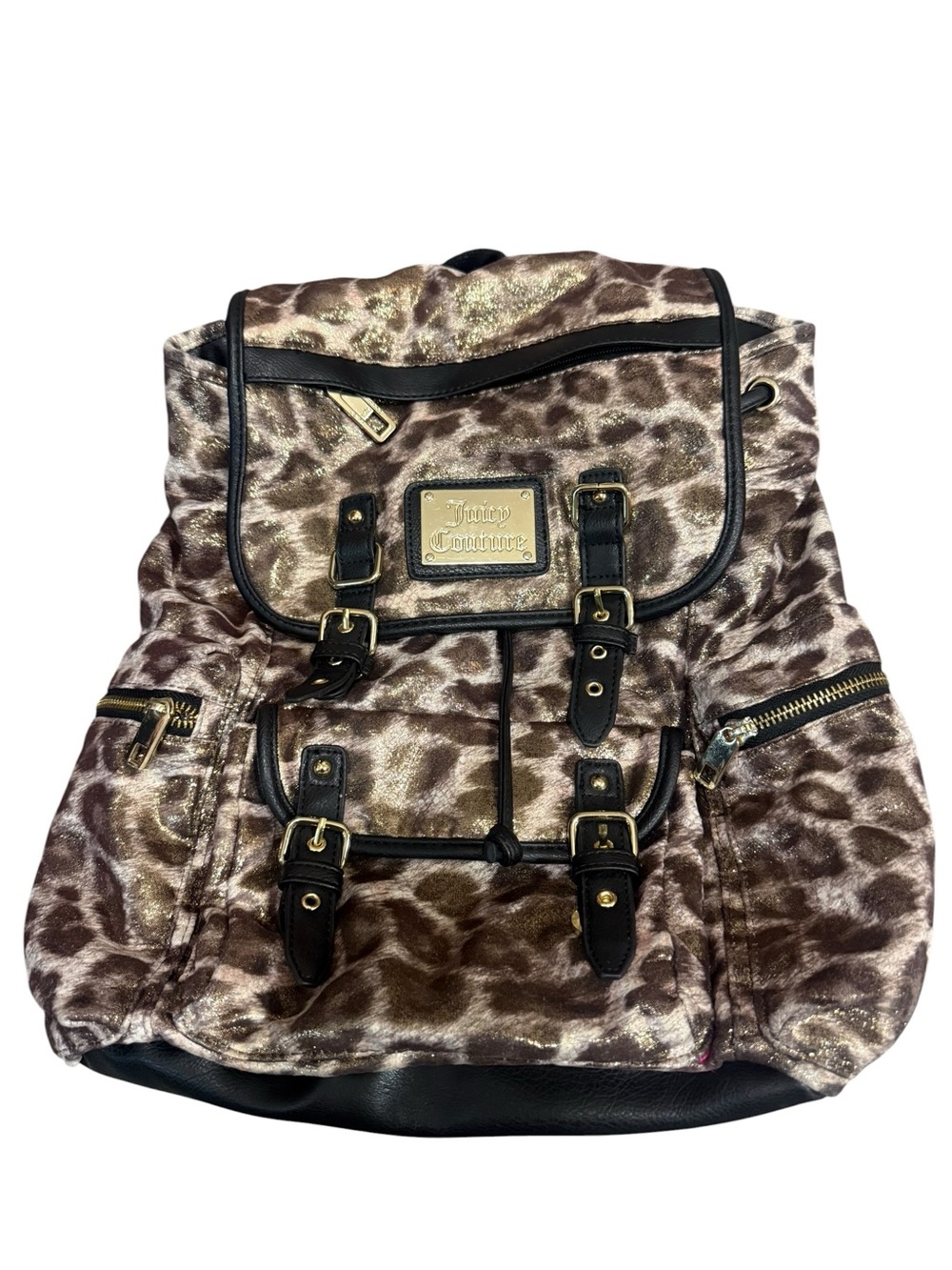 Juicy Couture Brown and Cream Leopard Print Backpack with Gold Hardware